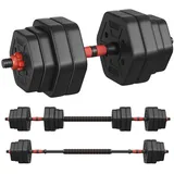 SONGMICS Hantel-Set Hanteln mit Verbindungsstange, Hexagon, Kurzhantelset, für Workout, Fitnesstraining, Gewichtheben für Zuhause, Fitnessstudio schwarz