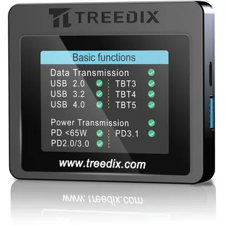 Treedix USB-Kabeltester, 2,4-Zoll-Farbdisplay USB-C-Kabeltester,USB-Tester unterstützt Kabeltests, Widerstandstests, Type-C eMarker für Lightning, Micro-B 2.0, Micro-B 3.0, Type-C, Mini-B