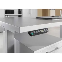 Hammerbacher XDSM2E elektrisch höhenverstellbarer Schreibtisch lichtgrau rechteckig, T-Fuß-Gestell silber 200,0 x 100,0 cm