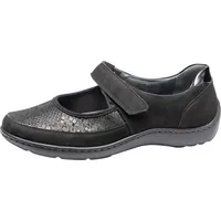 WALDLÄUFER HENNI Riemchenballerina, Halbschuh, Komfortschuh, Klettschuh in Weite H (sehr weit) schwarz 42 EU (8 UK)