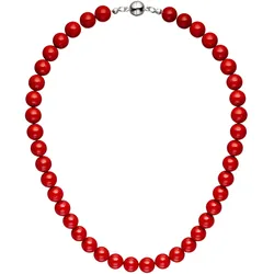 Perlenkette JOBO, rot, Halsketten, Damen, Perlen-Metall, L: 45cm, Perlen, Metall, mit Muschelkern-Perlen 45 cm