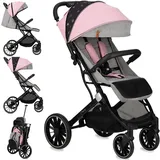 MOMI ESTELLE PLUS LIGHT – Ultraleichter Baby Kompaktbuggy mit XL-Rädern, Einhand-Faltung & Trolley-Funktion, bis 22 kg – Rosa - Schwarz/Rosa