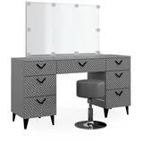Vicco Schminktisch Anett Grau mit LED Beleuchtung und Hocker