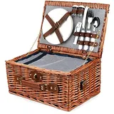 Bingo-Shop Picknickkorb für 2 Personen mit Kühlfach - Inklusive Bestecksets, Kühlfach, Korkenzieher und Keramikteller - 26 x 18 x 38 cm Picknickkoffer Picknickset Picknick Korb