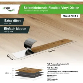 HEXIM Vinyldielen 0,97m2 selbstklebend PVC Wandverkleidung Bodenbelag Holzoptik 91x15cm Paneele für Wand & Boden Holzdielen braun (7 Dielen - 0.97 M2, 1814-3 Rustic Oak
