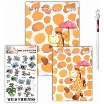 Wild Friends Schreibwaren-Set 4-teilig (2x Notizblöcke, Stift, Sticker)