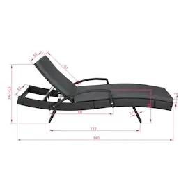 Tectake Océane Sonnenliege 190 x 62 x 74,5 cm schwarz
