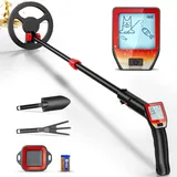 Metalldetektor für Kinder, Verstellbare Länge (16"-35") Metalldetektor, LCD-Display & Leichter Metalldetektor Kinder mit 6.5" wasserdichter Spule, Schaufel, Rechen zum Erkennen von Münzen(Rot)