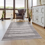 carpet city Teppich Wohnzimmer - Streifen Muster 120x170 cm Grau Meliert - Moderne Teppiche Kurzflor