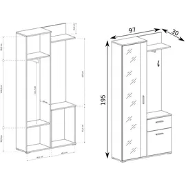 WFL GROUP Nex Garderobenschrank 97 x 195 x 30 cm braun