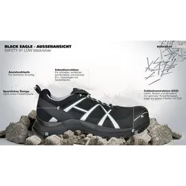 Haix Halbschuh schwarz/silber Black Eagle Safety 41.1 Low ESD, S1P, EU-Schuhgröße: 40