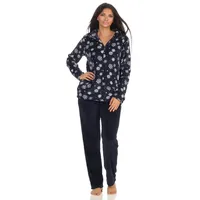 normann-wäschefabrik Wunderschöner Damen Hausanzug aus Coralfleece in winterlichem Design - 291 216 97 951, Farbe:Marine, Größe2:40/42 - 40