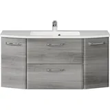 Saphir Waschtisch Quickset Waschplatz, Mineralmarmor-Waschtisch, 112 cm breit, 2 Türen, Unterschrank mit Waschbecken, inkl. Türdämpfer, Griffe Chrom Glanz grau