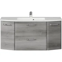 Saphir Waschtisch Quickset Waschplatz, Mineralmarmor-Waschtisch, 112 cm breit, 2 Türen, Unterschrank mit Waschbecken, inkl. Türdämpfer, Griffe Chrom Glanz grau