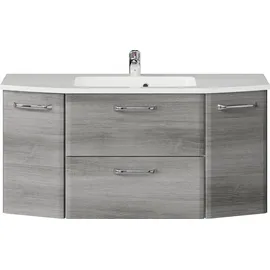 Saphir Waschtisch Quickset Waschplatz, Mineralmarmor-Waschtisch, 112 cm breit, 2 Türen, Unterschrank mit Waschbecken, inkl. Türdämpfer, Griffe Chrom Glanz grau