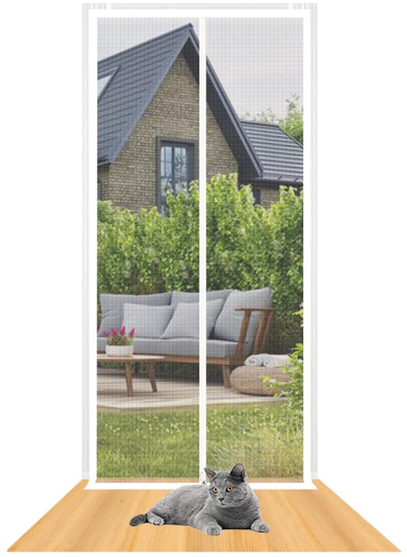 Verbesserte Haustiere Proof Screen Door Katze Mesh Screen Türvorhang Trennnetz Katzengitter Tür für Wohnzimmer, Küche, Schlafzimmer (Farbe: Weiß, Größe: 85 x 195 cm)