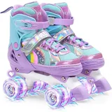 OLYSPM Rollschuhe Kinder Rollschuhe Verstellbar Rollschuhe Damen,LED Rollschuhe und 4 Größen verstellbar,Rollschuhe mit Aufbewahrungstasche für Mädchen,Jungen und Anfänger(Lila)