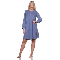 Normann Nachthemd Normann Damen Frottee Nachthemd langarm mit Bündchen blau 44-46