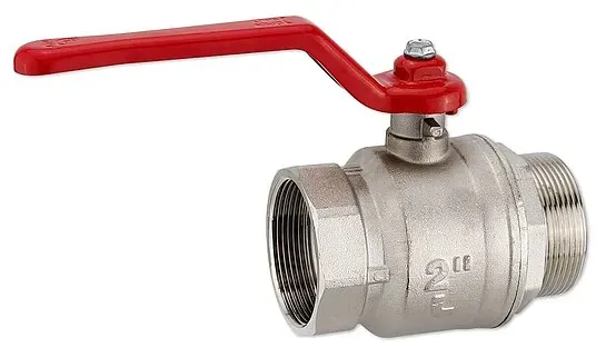 Kugelhahn 2'' IG x 2'' AG - DN 50 - Messing vernickelt - mit Hebelgriff rot