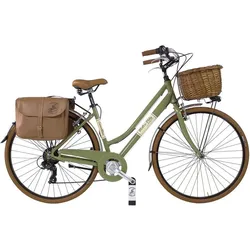 Stadtfahrrad Dolce Vita by Canellini Damen mit Korb und Taschen - Olivgrün olivgrün L