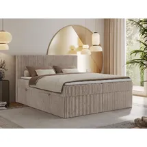 MKS Meble Boxspringbett 180x200 Hellbraun Cord, Boxspringbett mit Matratze H3, Bett mit Bettkasten and Kopfteil, Doppelbett mit Stauraum, Polsterbett - Tiliano