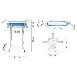 Ricokids Baby Badewanne Babywanne mit Gestell Thermometer und Badekissen - Faltbar Leicht Rutschfest - Weiß Blau