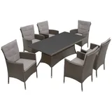 Konifera Garten-Essgruppe Mailand, (Set, 19-tlg., 6x Sessel, 6x Sitzauflagen, 6x Rückenauflagen, 1x Tisch), Tischplatte aus Sicherheitsglas, Staufläche unter dem Tisch braun|grau