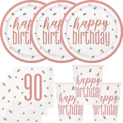 90. Geburtstag Partyset Einweggeschirr roségold 48 tlg. Partygeschirr Teller Becher Servietten