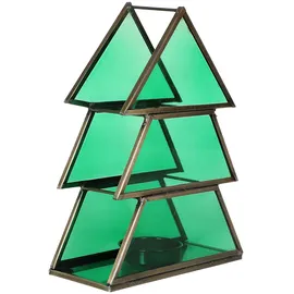 Marrakesch Orient & Mediterran Interior Teelichthalter Christbaum 17cm Grün aus Glas als Weihnachtsdeko Finse