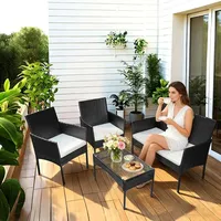 Peviasot Gartenmöbel Set 4-teilig Polyrattan Sitzgruppe mit 2 Sesseln, 2-Sitzer Sofa und Glastisch, Schwarz - Schwarz