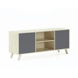 SKRAUT HOME TV-Schrank 140 mit 2 Türen, Wohnzimmer, Modell WIND, Farbe der Struktur Eiche, Farbe der Türen Anthrazitgrau, 140x40x57cm - TV140WINDPUCCGRIS