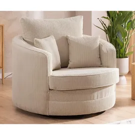 S-Style Drehsessel Ted Cord 107 x 94 x 100 cm Beige drehbar mit Kissen