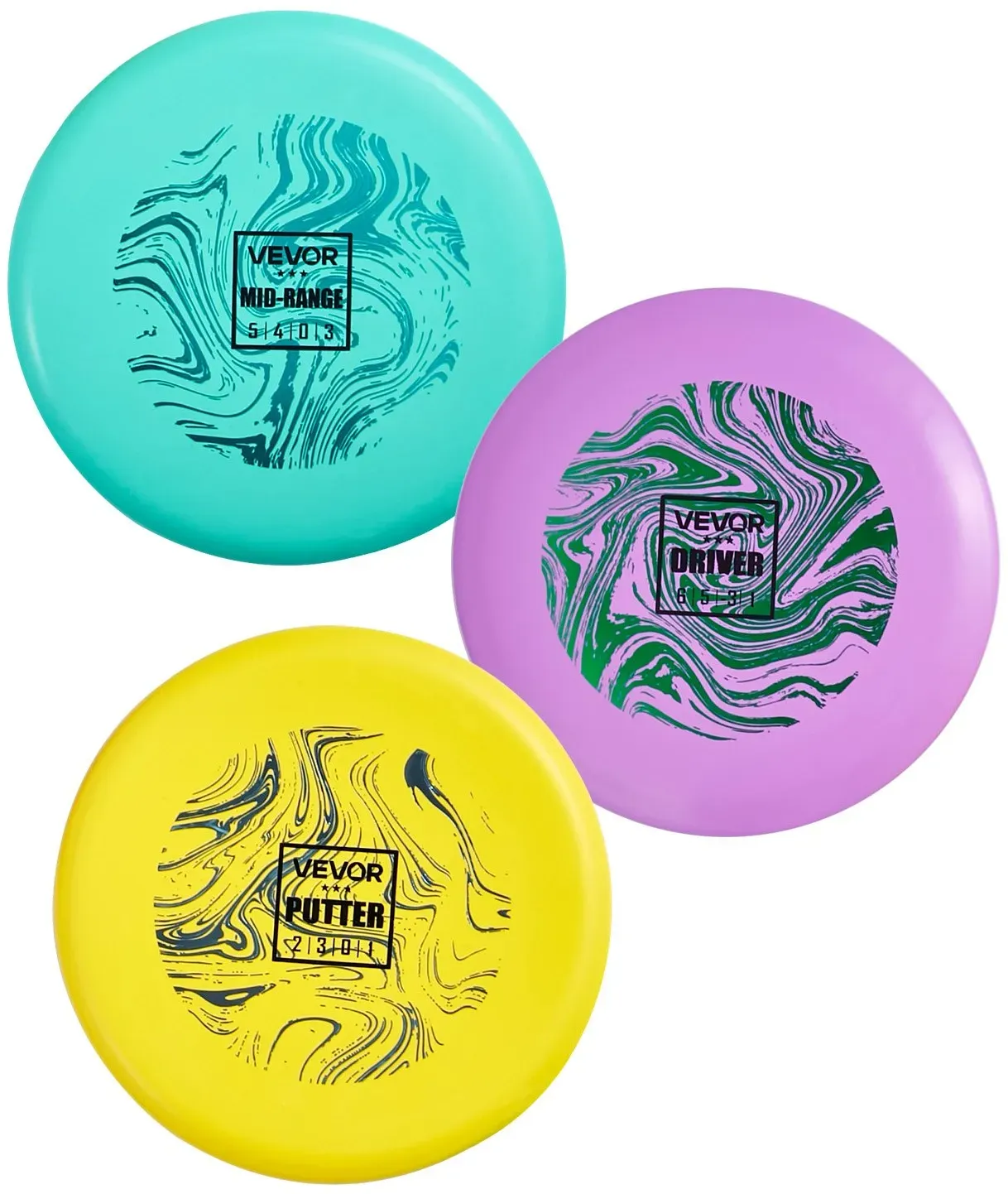 VEVOR Discgolf-Set Starterset (3 Stk.), Frisbeescheiben für Ganzkörper-Krafttraining, mit Putter, Mid-Range, Driver, für Garten Rasen Strand und Park im Freien