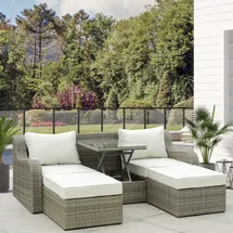 Outsunny 3-tlg. Polyrattan Gartenmöbel Set Gartengarnitur Garten-Set Sitzgruppe Loungeset mit Beistelltisch Kissen, Aluminium