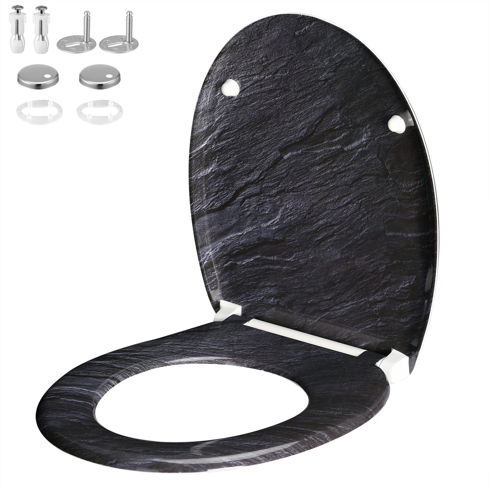 Casaria WC Sitz Toilettendeckel Granit - Duroplast - Doppelte Absenkautomatik