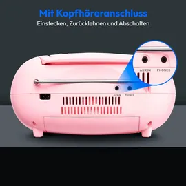 Medion E66476 Stereo Sound System (Boombox, CD-Player, MP3, Kassette, tragbarer Kassettenspieler für Kinder, UKW Radio, AUX, Kopfhörer, Netz & Batterie) Pink