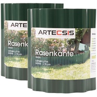 2X Rasenkante aus Kunststoff, 9 m x 15cm, Grün, gewellt, Umrandung für Beete, Beeteinfassung, Rasenbegrenzung