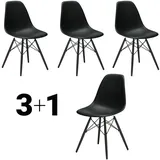 Vitra Stuhl Eames Plastic Side Chair DSW 83x46.5x55 cm Gestell Ahorn schwarz, Sitz tiefschwarz, 4 Stück, Designer Charles & Ray Eames