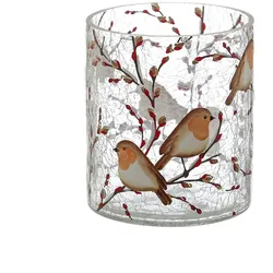 MARELIDA Teelichthalter ROTKEHLCHEN Windlicht Bruchglas H: 13cm D: 11,5cm