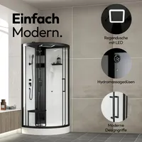 Marwell Dusche Komplett Marwell Dampf Duschkabine Spa Round 95x95x218cm - Fertigdusche im komplett Set mit Acrylwanne und Armatur - mit LED Regendusche - R...