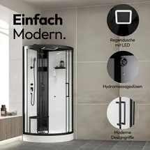 Marwell Dusche Komplett Marwell Dampf Duschkabine Spa Round 95x95x218cm - Fertigdusche im komplett Set mit Acrylwanne und Armatur - mit LED Regendusche - R...