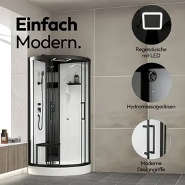 Marwell Dusche Komplett Marwell Dampf Duschkabine Spa Round 95x95x218cm - Fertigdusche im komplett Set mit Acrylwanne und Armatur - mit LED Regendusche - R...