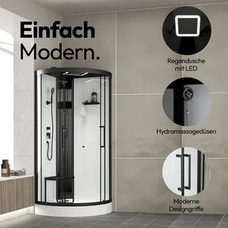 Marwell Dusche Komplett Marwell Dampf Duschkabine Spa Round 95x95x218cm - Fertigdusche im komplett Set mit Acrylwanne und Armatur - mit LED Regendusche - R...