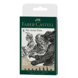 FABER-CASTELL Pitt Artist Pen Tuschestift, 8er Etui, schwarz, 8 Farben, Schwarz,