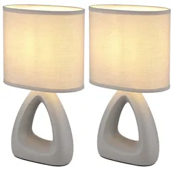 Tischleuchte Keramik Tischlampe Nachttischleuchte Textilschirm grau, E14 Fassung, LxBxH 17x10x30 cm, 2er Set