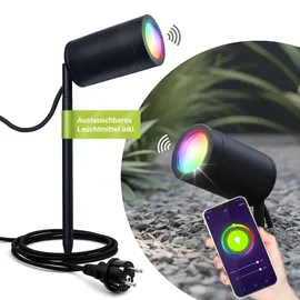 Longlife LED Gartenstrahler mit Erdspieß rund LED GU10 5 W RGB+CCT schwarz