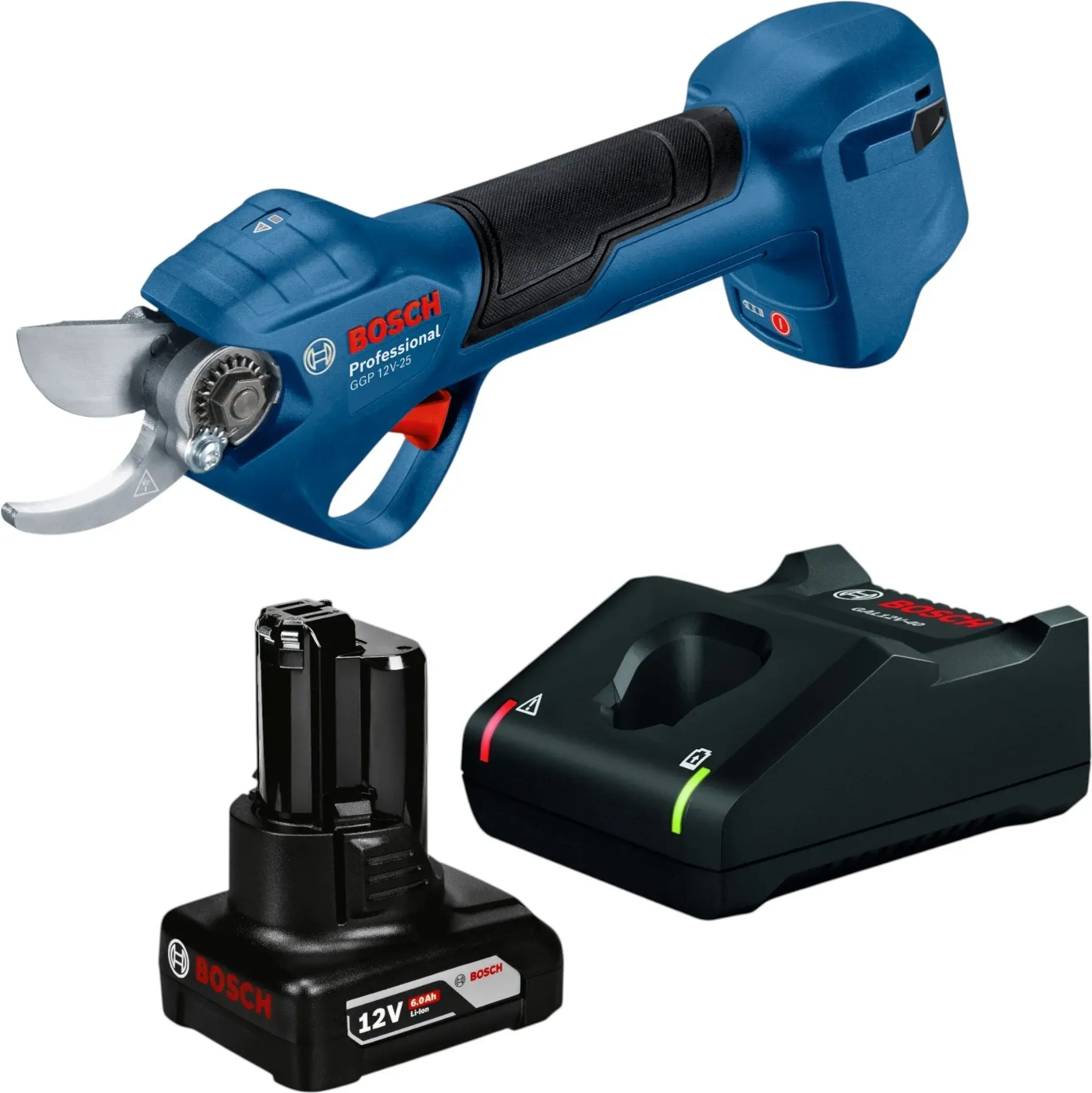Bosch GGP 12V-25 Akku Gartenschere 12 V 25 mm Brushless + 1x Akku 6,0 Ah + Ladegerät