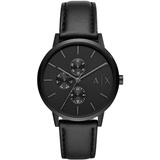 Armani Exchange Uhr für Herren , QuarzMultifunktionswerk, 42mm Schwarzes Edelstahlgehäuse mit Lederarmband, AX2719