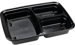 ABENA® Take-away-Schale, PP, 3-geteilt, 140/140/270 ml, schwarz 1999916768 , 1 Packung = 50 Stück