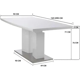 Home4You Esstisch ausziehbar, Weiß Hochglanz - 160 x 90 cm - ausziehbar